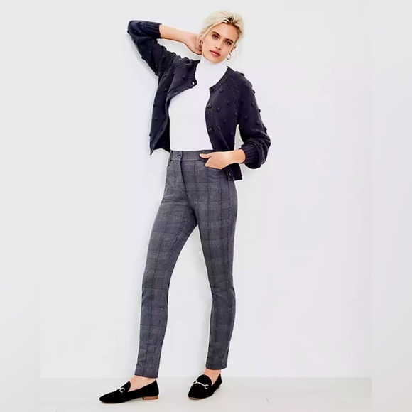 Ann Taylor Loft The Perfect Skinny Plaid Grey Pant - Picture 1 of 4